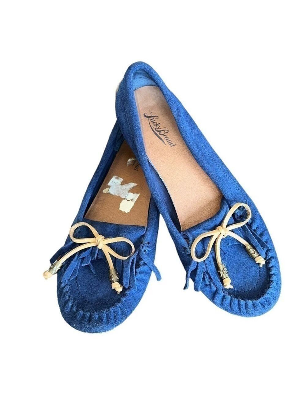 Lucky Brand Navy Blue Faux Suede Moccasin Flat Loafers Womens Size 9
